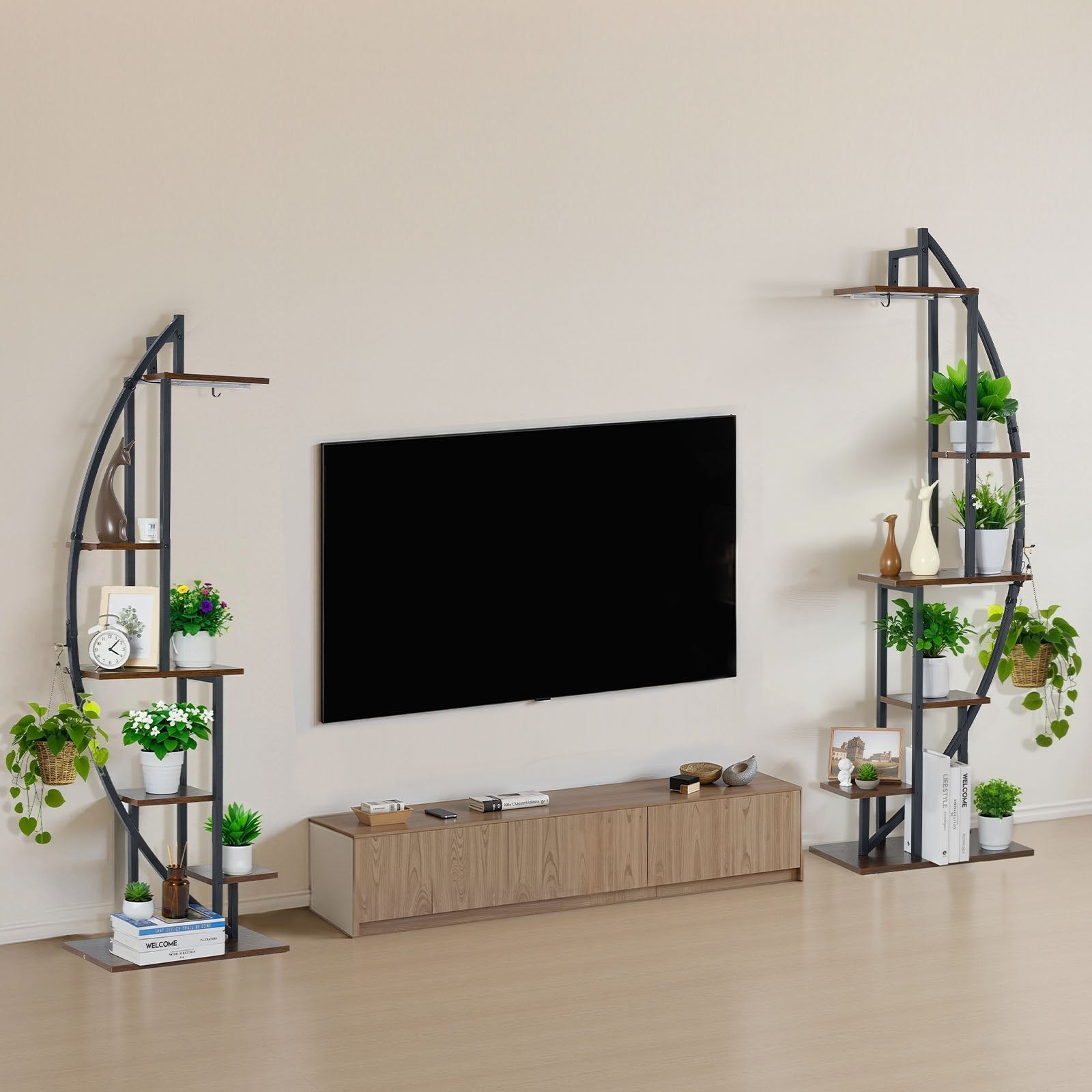 63" Indoor Plant Stand with LED Grow Lights, 6-Tier Metal Corner Shelf, Half-Moon Design, Adjustable Brightness & Timer for Living Room Decor