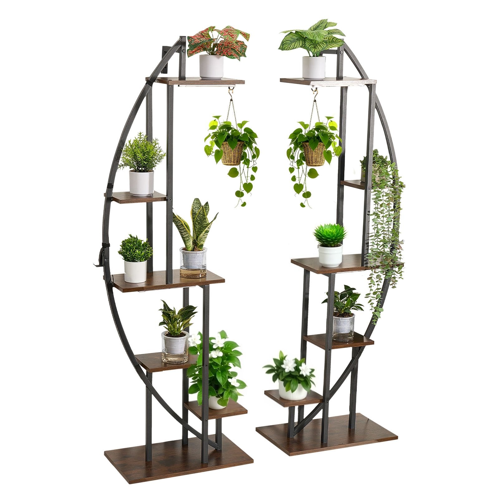 63" Indoor Plant Stand with LED Grow Lights, 6-Tier Metal Corner Shelf, Half-Moon Design, Adjustable Brightness & Timer for Living Room Decor