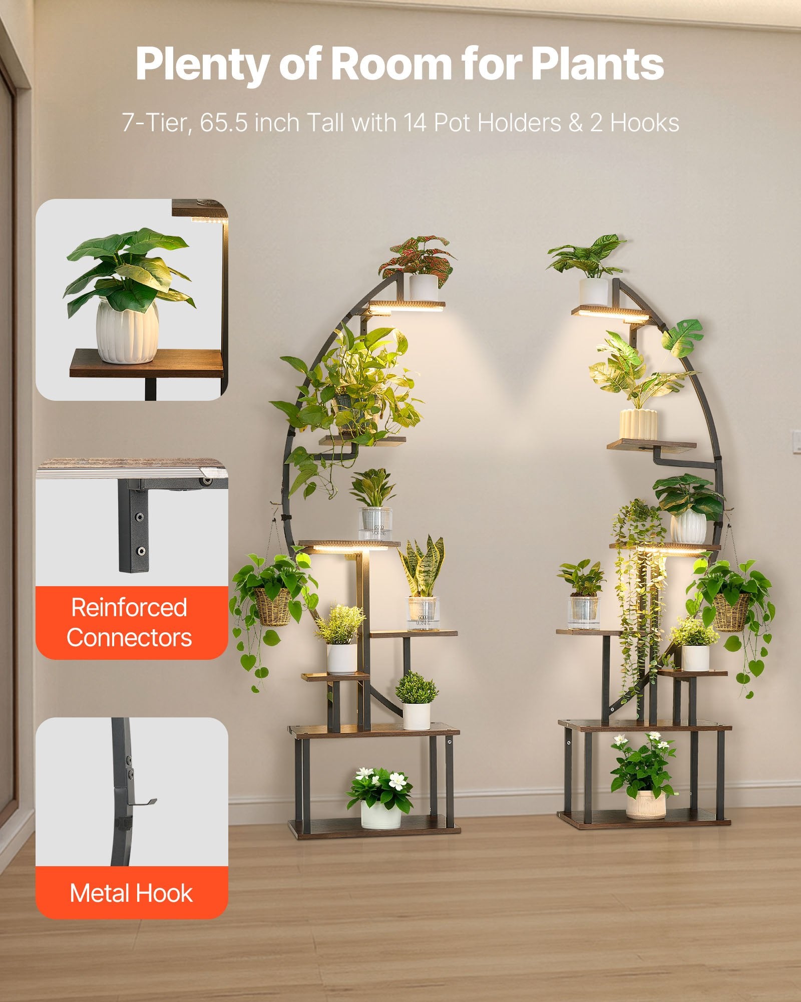 7-Tier Indoor Plant Stand with Full-Spectrum LED Grow Lights, 2-Pack Metal Corner Shelf, Adjustable Timer & Brightness, Half-Moon Design for Living Room Decor