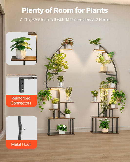 7-Tier Indoor Plant Stand with Full-Spectrum LED Grow Lights, 2-Pack Metal Corner Shelf, Adjustable Timer & Brightness, Half-Moon Design for Living Room Decor