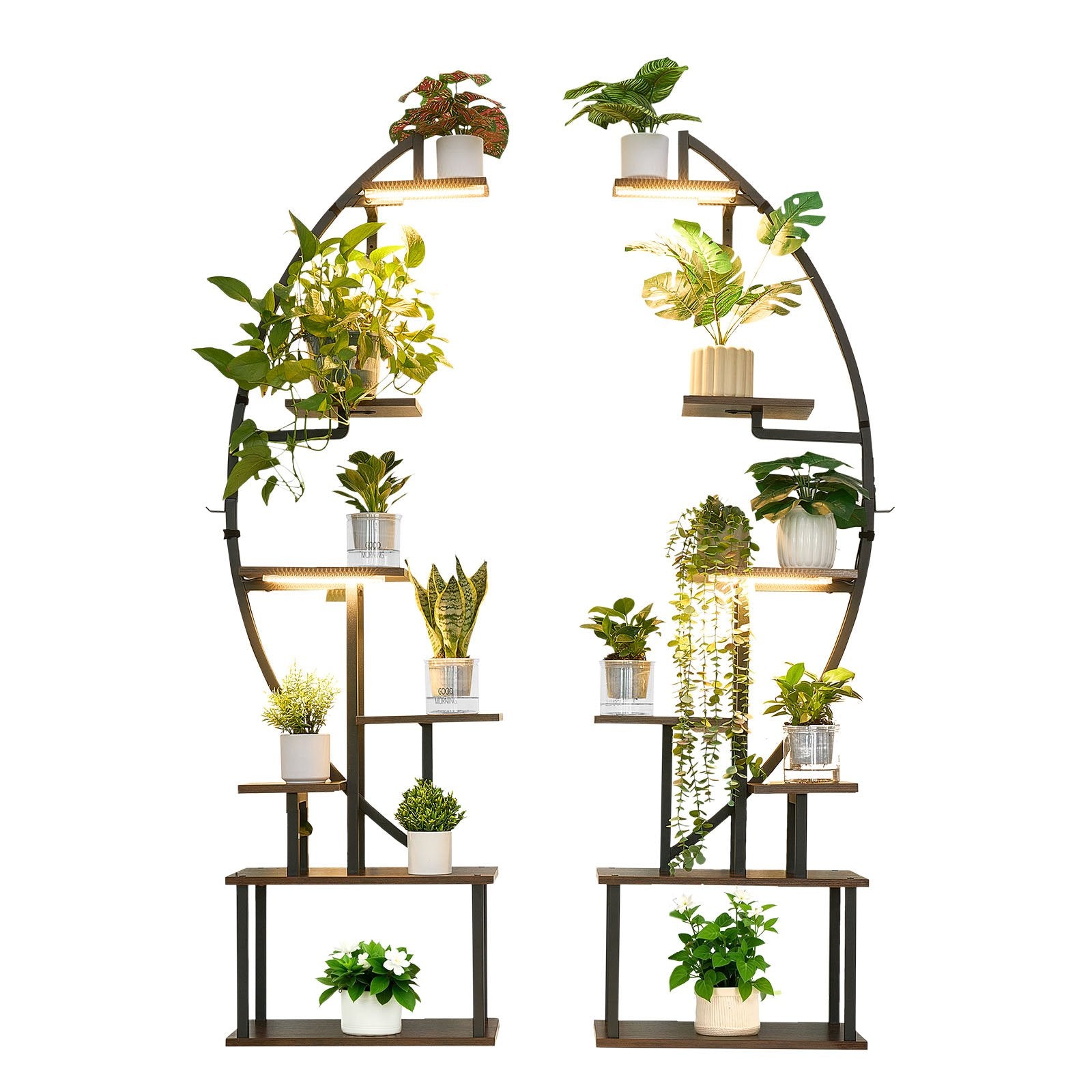 7-Tier Indoor Plant Stand with Full-Spectrum LED Grow Lights, 2-Pack Metal Corner Shelf, Adjustable Timer & Brightness, Half-Moon Design for Living Room Decor