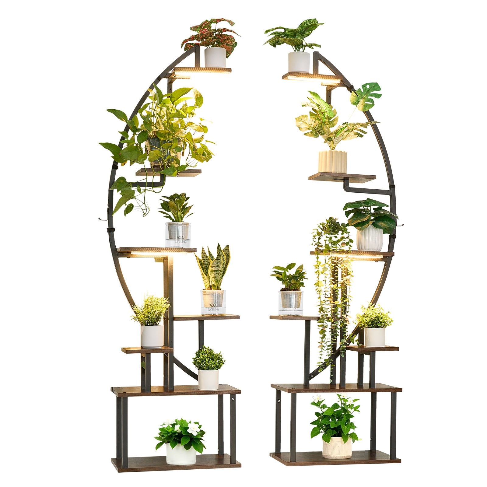 7-Tier Indoor Plant Stand with Full-Spectrum LED Grow Lights, 2-Pack Metal Corner Shelf, Adjustable Timer & Brightness, Half-Moon Design for Living Room Decor