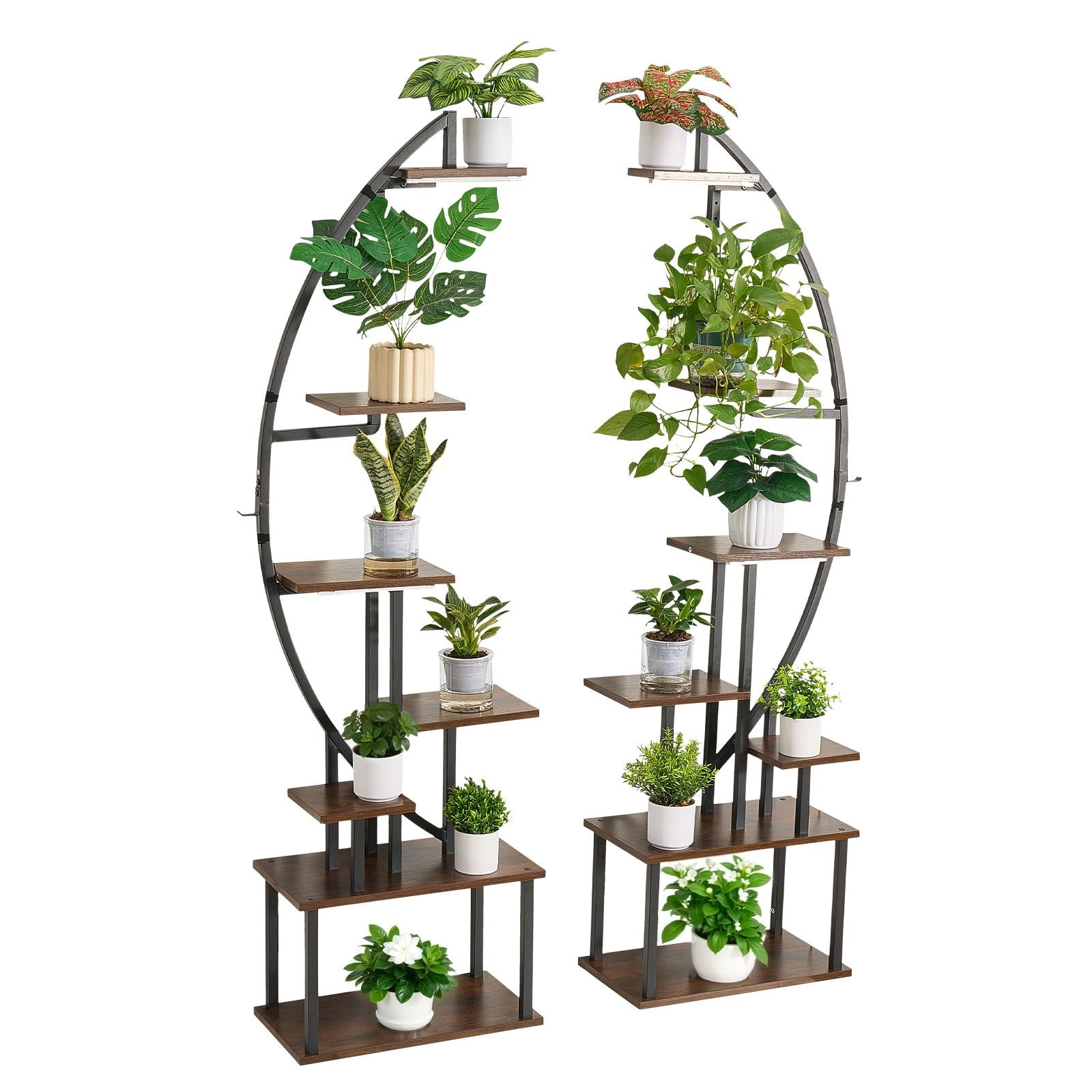 7-Tier Indoor Plant Stand with Full-Spectrum LED Grow Lights, 2-Pack Metal Corner Shelf, Adjustable Timer & Brightness, Half-Moon Design for Living Room Decor