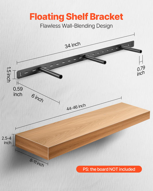 Heavy Duty Floating Shelf Bracket, Invisible Wall Mount for 190 lbs, 34 Inches, Steel Support for Hidden Shelves, Easy Install