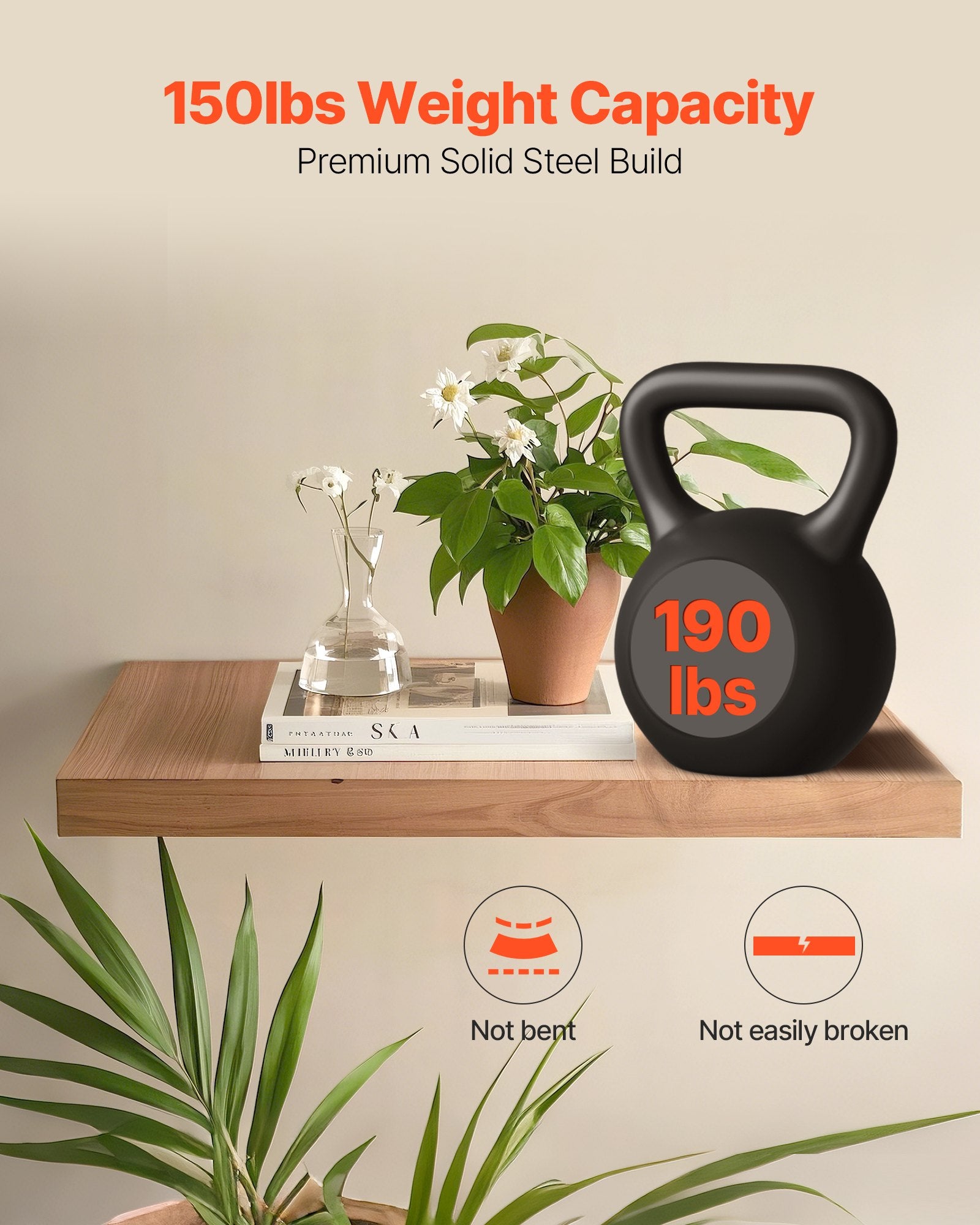 Heavy Duty Floating Shelf Bracket, Invisible Wall Mount for 190 lbs, 34 Inches, Steel Support for Hidden Shelves, Easy Install