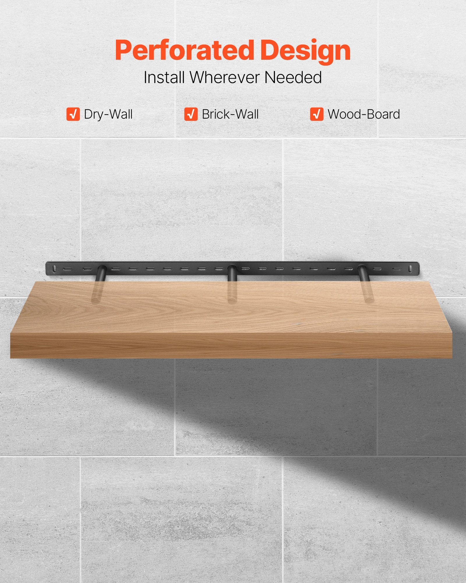 Heavy Duty Floating Shelf Bracket, Invisible Wall Mount for 190 lbs, 34 Inches, Steel Support for Hidden Shelves, Easy Install