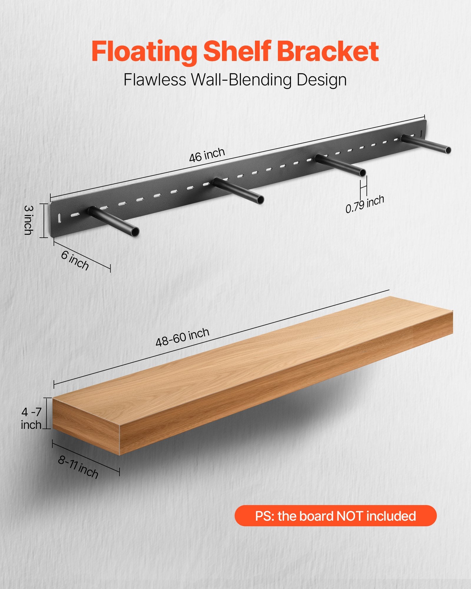 Heavy Duty Floating Shelf Bracket, 230 lbs Support, Invisible Wall Mount for 46 Inch Boards, Easy Installation, Steel Construction