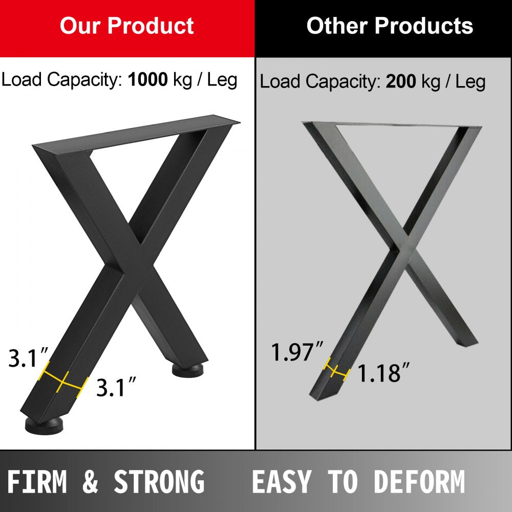 Set of 2 Heavy Duty X-Shaped Stainless Metal Table Legs for Dining Tables or Desks, 28" x 24"