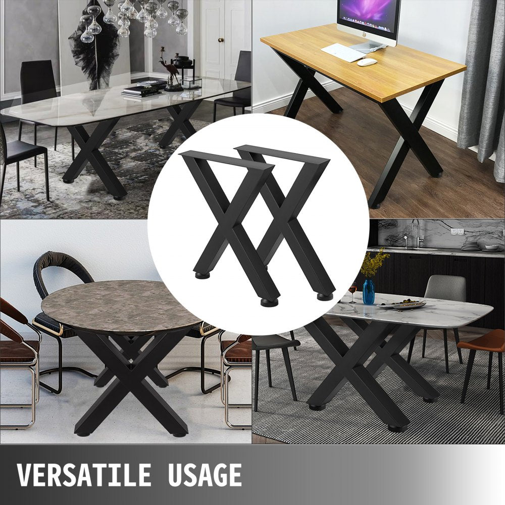 Set of 2 Heavy Duty X-Shaped Stainless Metal Table Legs for Dining Tables or Desks, 28" x 24"