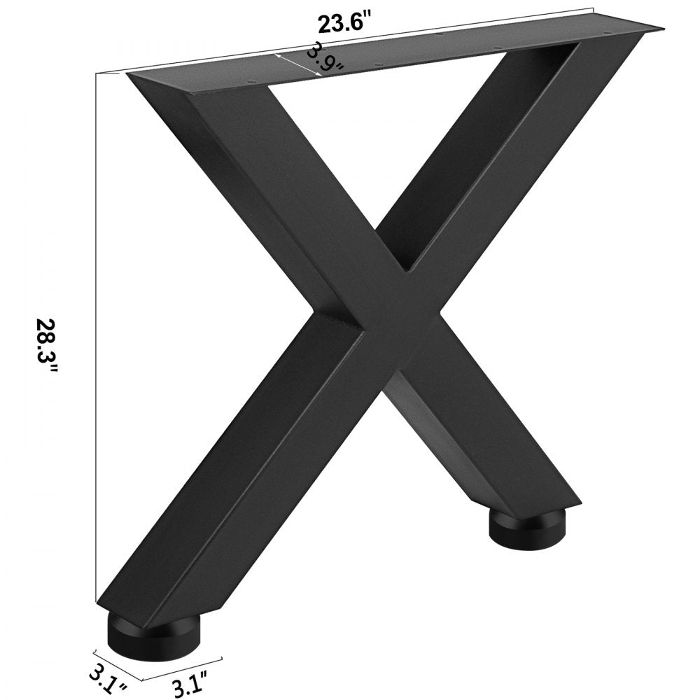 Set of 2 Heavy Duty X-Shaped Stainless Metal Table Legs for Dining Tables or Desks, 28" x 24"