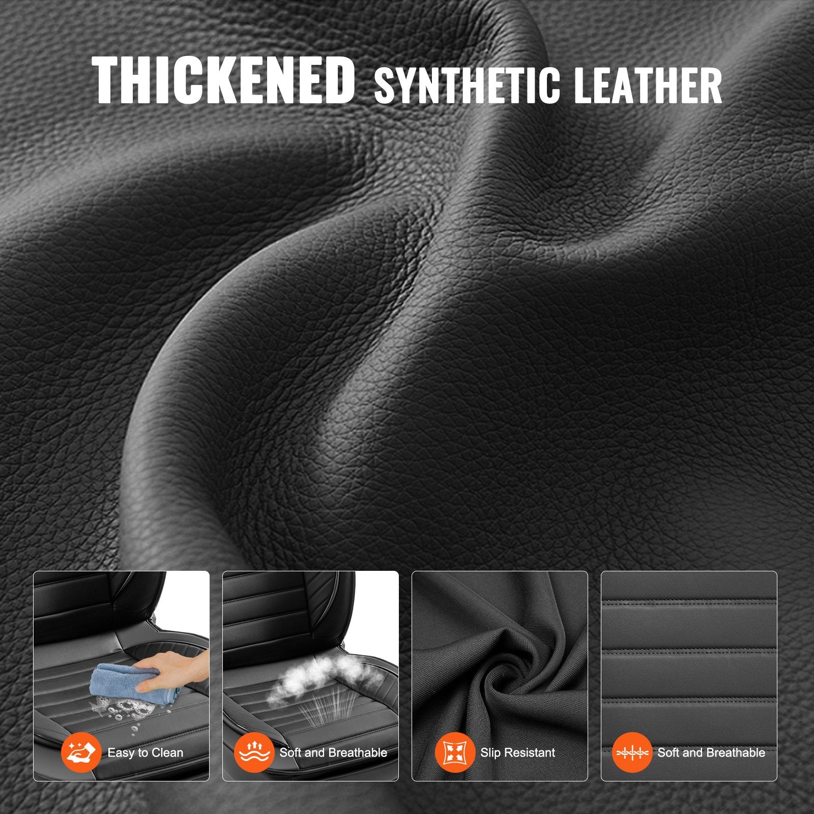 Universal Faux Leather Car Seat Covers Set - 9-Piece Full Protection, Airbag Safe, Detachable Headrest for Cars, SUVs, Trucks, Easy Install
