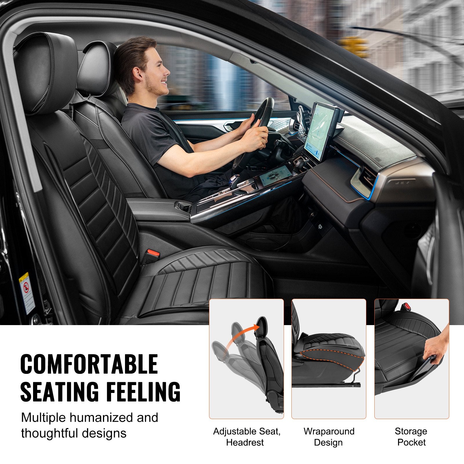 Universal Faux Leather Car Seat Covers Set - 9-Piece Full Protection, Airbag Safe, Detachable Headrest for Cars, SUVs, Trucks, Easy Install