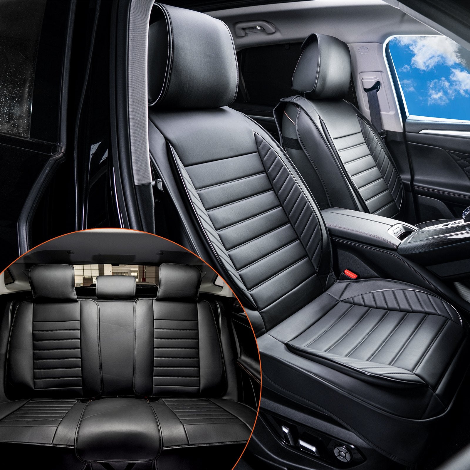 Universal Faux Leather Car Seat Covers Set - 9-Piece Full Protection, Airbag Safe, Detachable Headrest for Cars, SUVs, Trucks, Easy Install