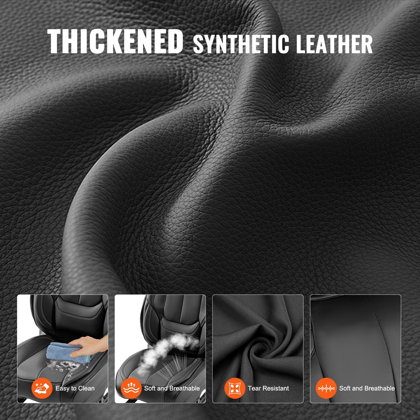 Universal Faux Leather Car Seat Covers - 6pcs, Full Enclosed, Detachable Headrest, Airbag Compatible, Fits Most Cars, SUVs, Trucks, Black