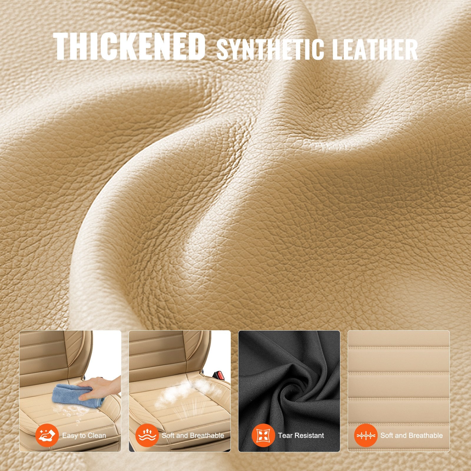 Universal Faux Leather Car Seat Covers - Detachable Headrest, Airbag Compatible, Stylish Beige Design for SUVs, Trucks, and Most Vehicles