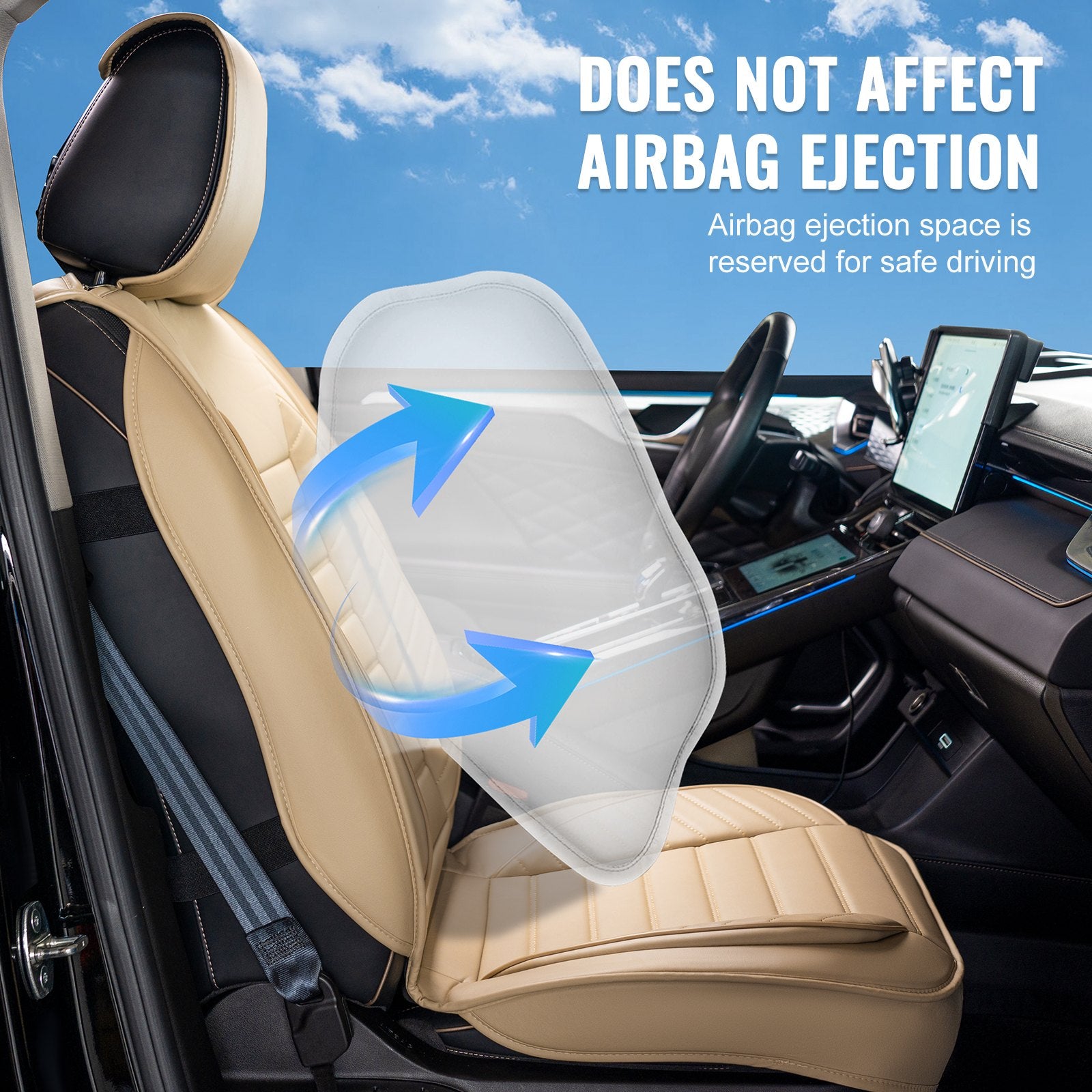Universal Faux Leather Car Seat Covers - Detachable Headrest, Airbag Compatible, Stylish Beige Design for SUVs, Trucks, and Most Vehicles