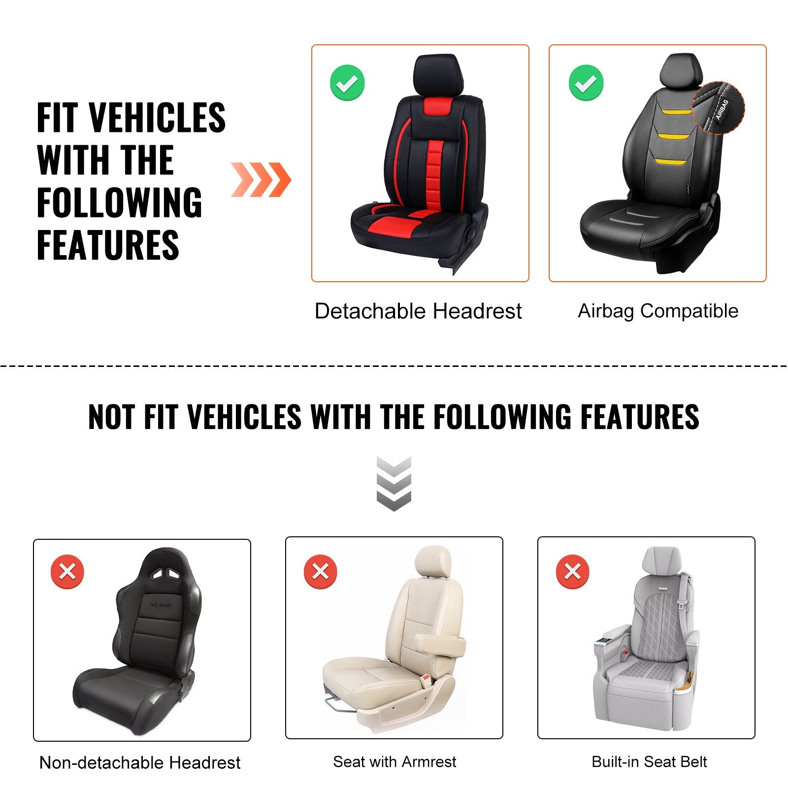 Universal Faux Leather Car Seat Covers - Detachable Headrest, Airbag Compatible, Stylish Beige Design for SUVs, Trucks, and Most Vehicles