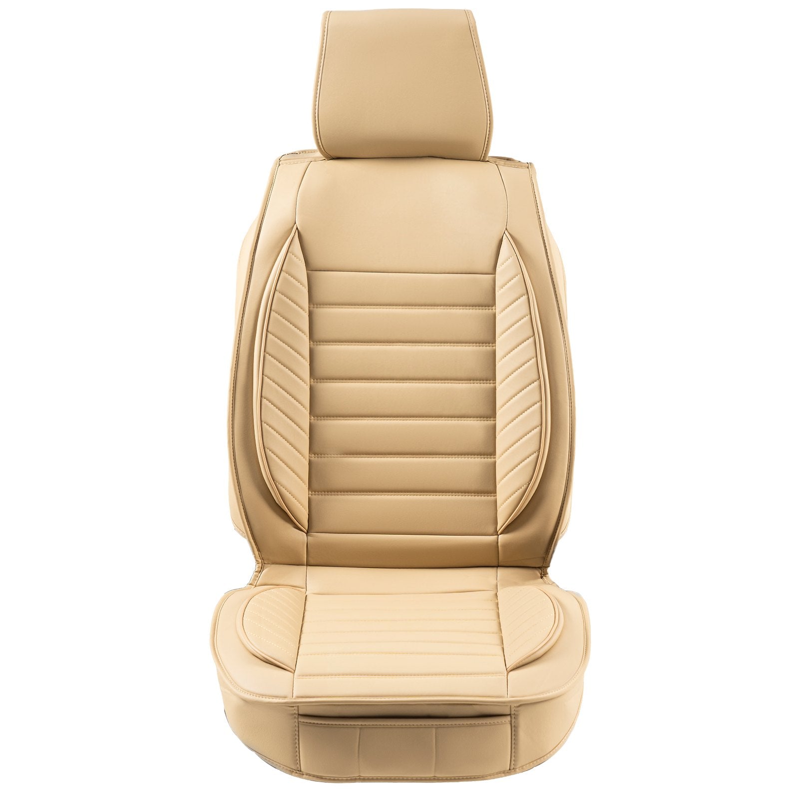 Universal Faux Leather Car Seat Covers - Detachable Headrest, Airbag Compatible, Stylish Beige Design for SUVs, Trucks, and Most Vehicles