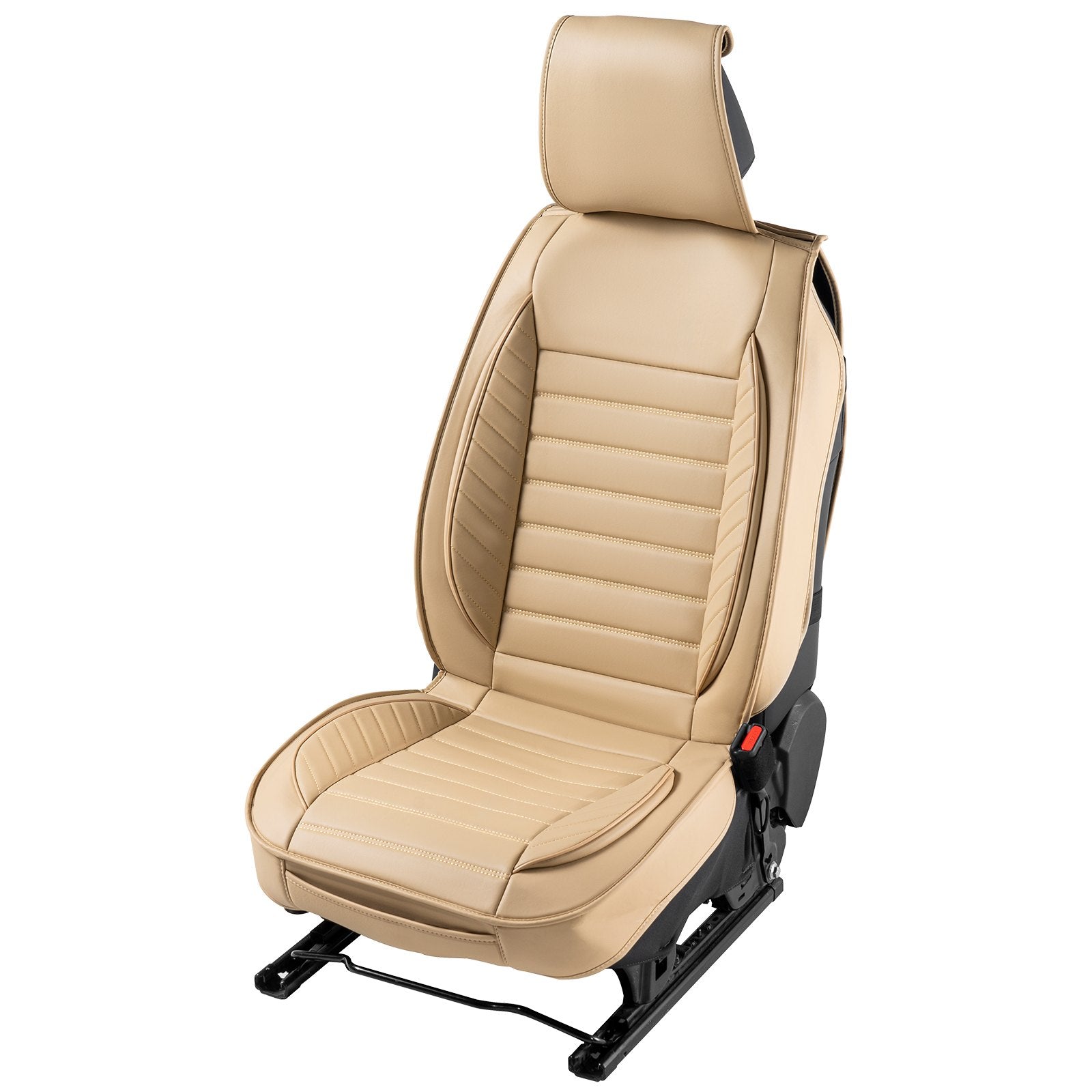 Universal Faux Leather Car Seat Covers - Detachable Headrest, Airbag Compatible, Stylish Beige Design for SUVs, Trucks, and Most Vehicles