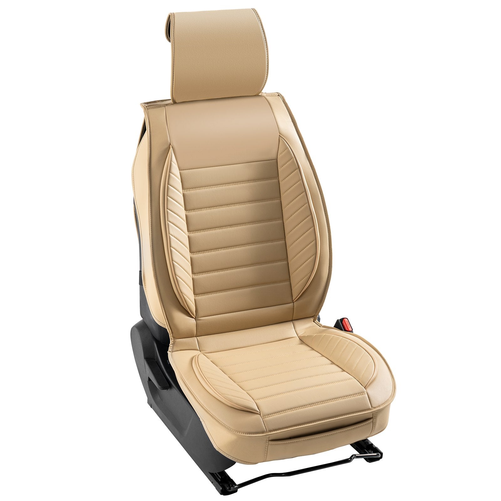 Universal Faux Leather Car Seat Covers - Detachable Headrest, Airbag Compatible, Stylish Beige Design for SUVs, Trucks, and Most Vehicles