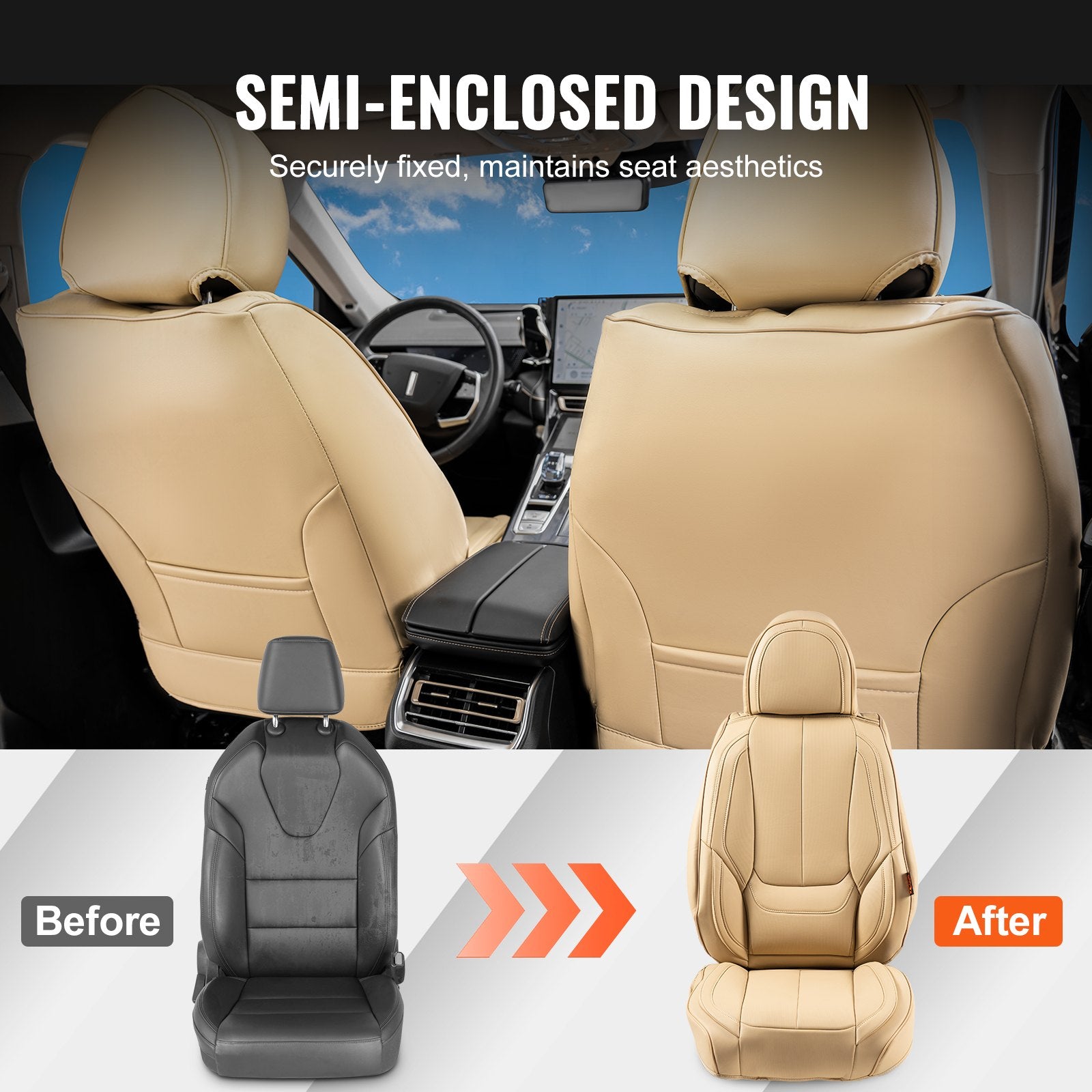 Premium Universal Faux Leather Car Seat Covers Set - 13pc Full Enclosed Design with Detachable Headrest, Airbag Safe for SUV, Truck, Car