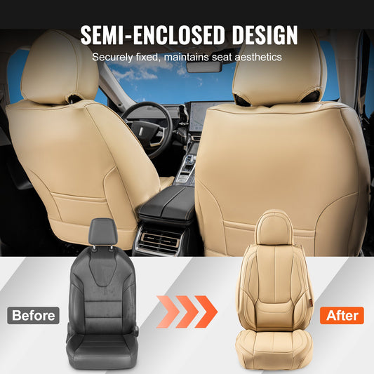 Premium Universal Faux Leather Car Seat Covers Set - 13pc Full Enclosed Design with Detachable Headrest, Airbag Safe for SUV, Truck, Car