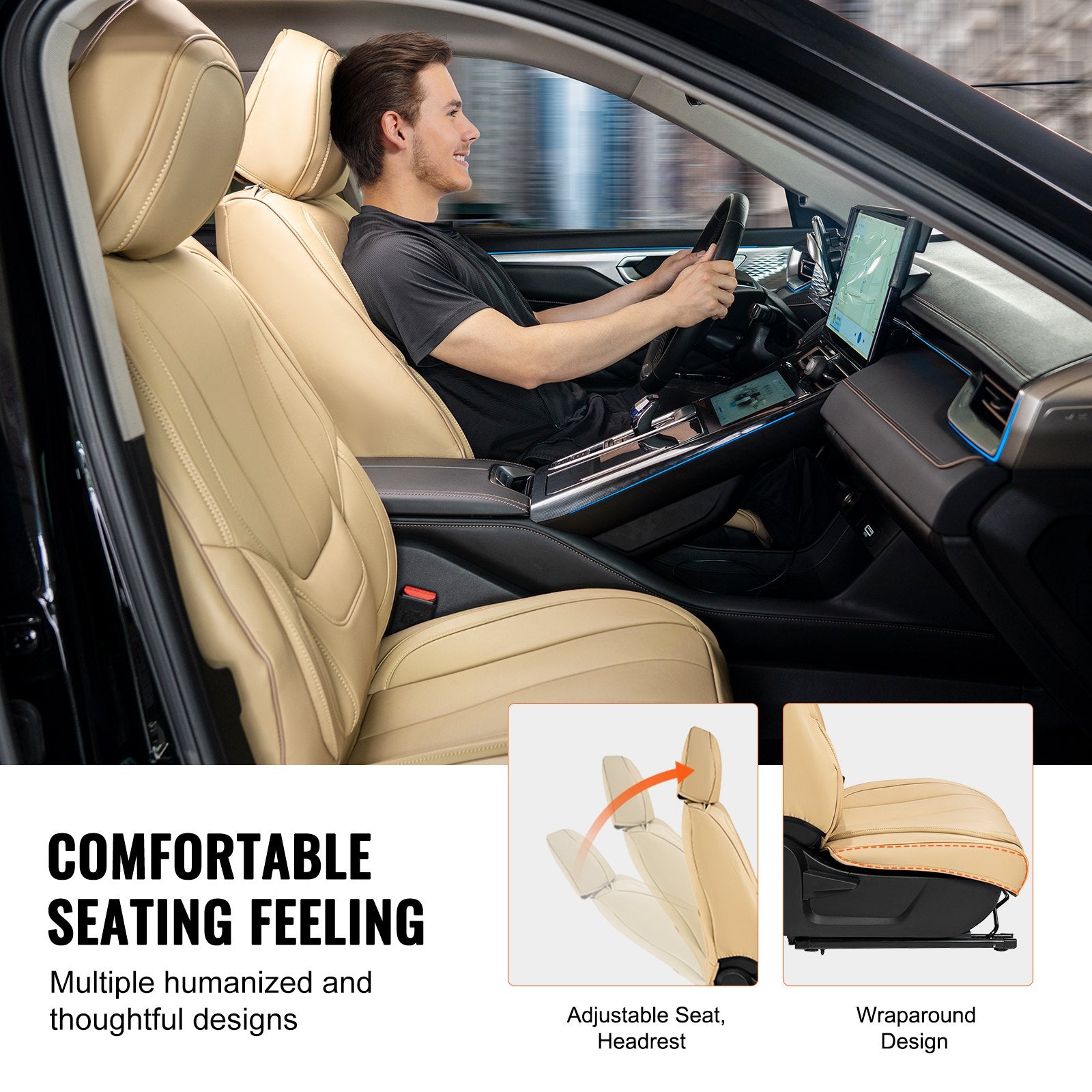 Premium Universal Faux Leather Car Seat Covers Set - 13pc Full Enclosed Design with Detachable Headrest, Airbag Safe for SUV, Truck, Car