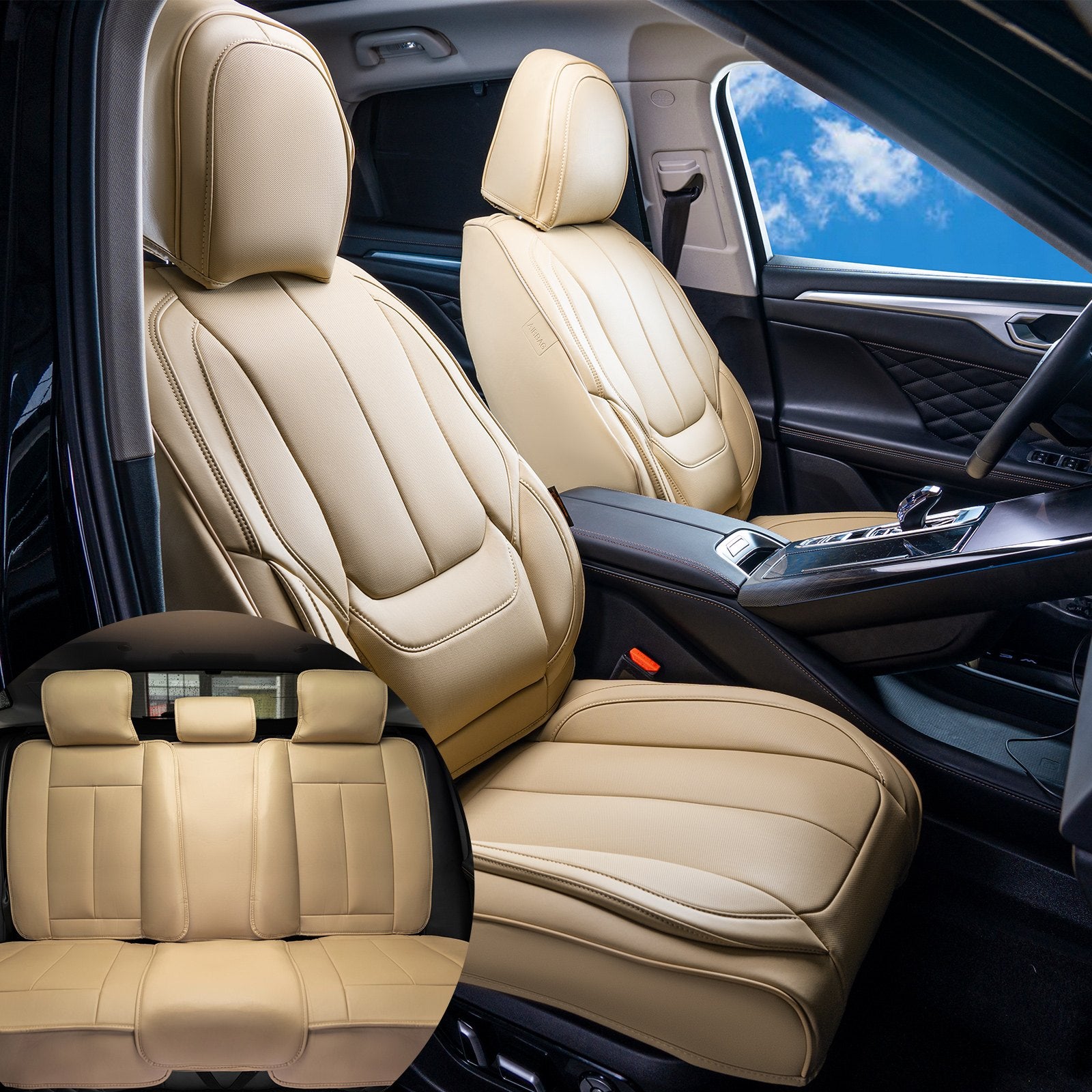 Premium Universal Faux Leather Car Seat Covers Set - 13pc Full Enclosed Design with Detachable Headrest, Airbag Safe for SUV, Truck, Car