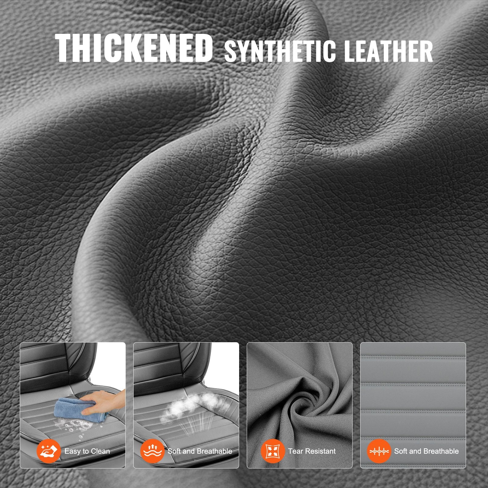 Universal Faux Leather Car Seat Covers, 2pcs Gray - Semi-Enclosed Design, Detachable Headrest, Airbag Safe, Fits Most Cars, SUVs, Trucks