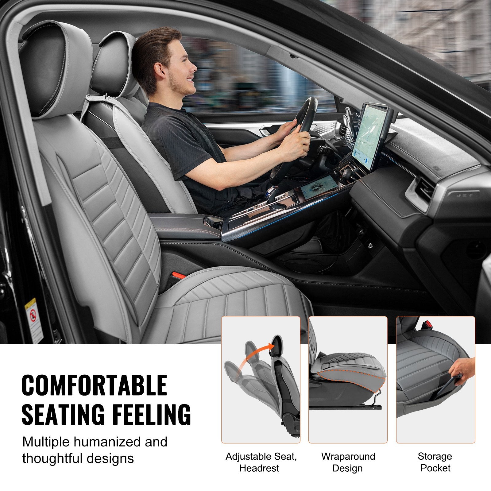Universal Faux Leather Car Seat Covers, 2pcs Gray - Semi-Enclosed Design, Detachable Headrest, Airbag Safe, Fits Most Cars, SUVs, Trucks