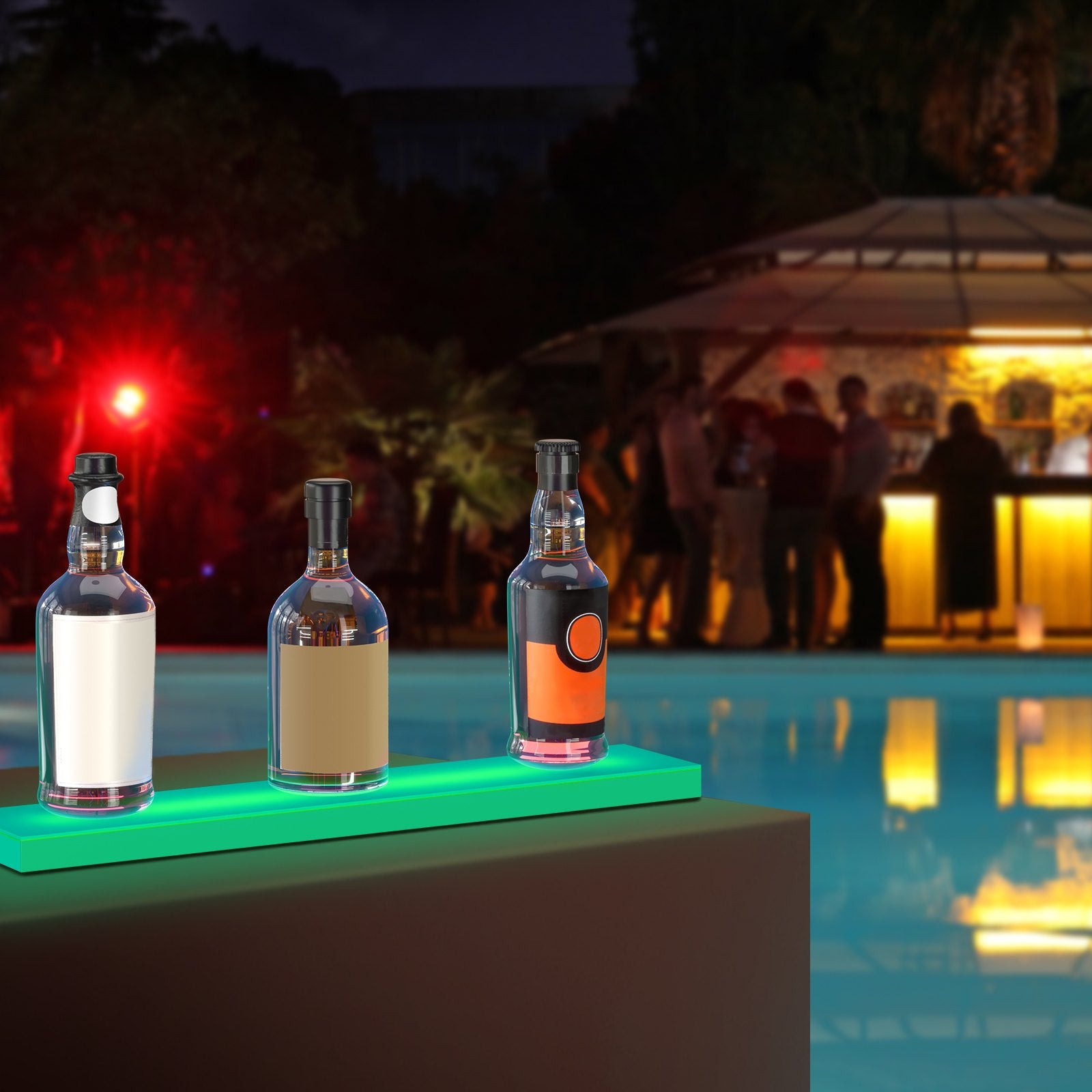 24" LED Lighted Liquor Bottle Display Shelf - USB Powered, RF Remote & App Control, Multicolor Acrylic Bar Rack for Home, Holds 6 Bottles, 7 Color Modes