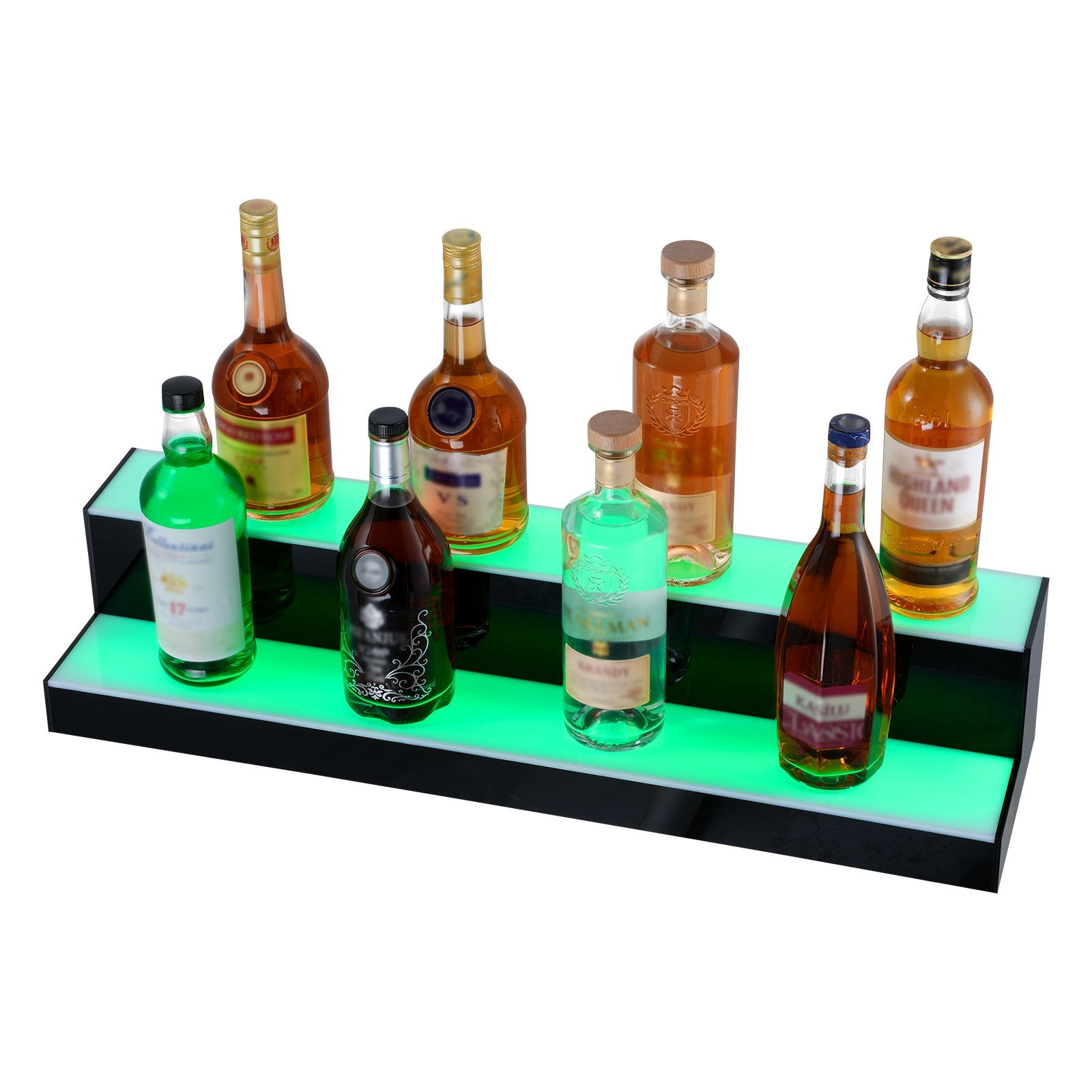 30 Inch 2-Tier LED Liquor Bottle Display Shelf - Multicolor Home Bar Rack with RF & App Control, Acrylic Whiskey Stand for 16 Bottles