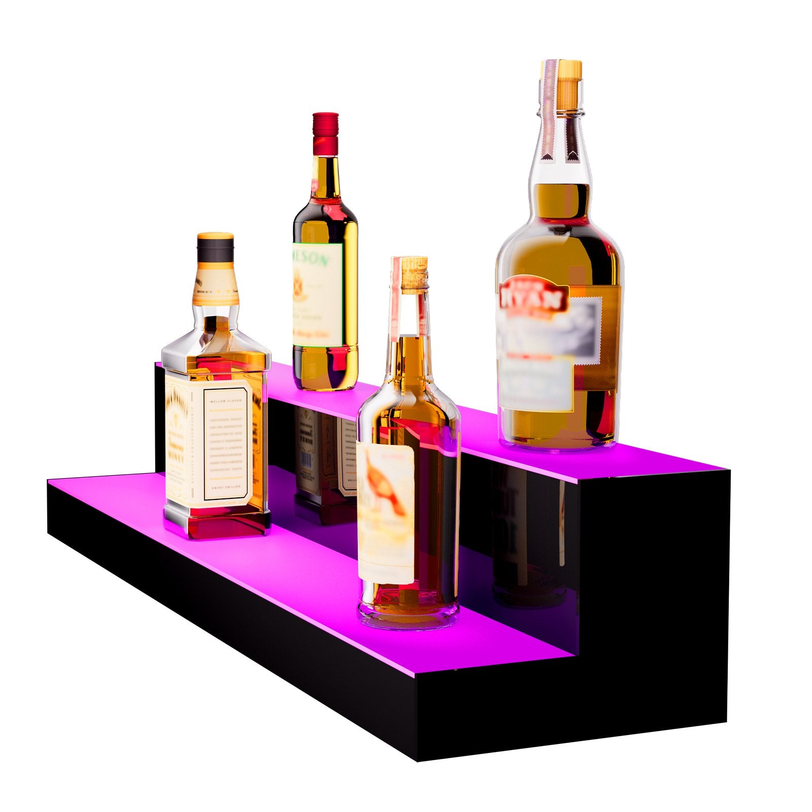 30 Inch 2-Tier LED Liquor Bottle Display Shelf - Multicolor Home Bar Rack with RF & App Control, Acrylic Whiskey Stand for 16 Bottles