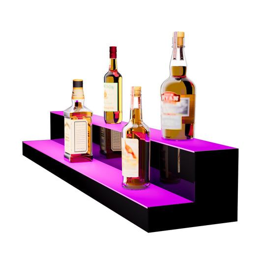 40-Inch LED Lighted Liquor Display Shelf - 2-Tier Acrylic Whiskey Rack with RF Remote, App Control, Multicolor Lighting, Home Bar Decor