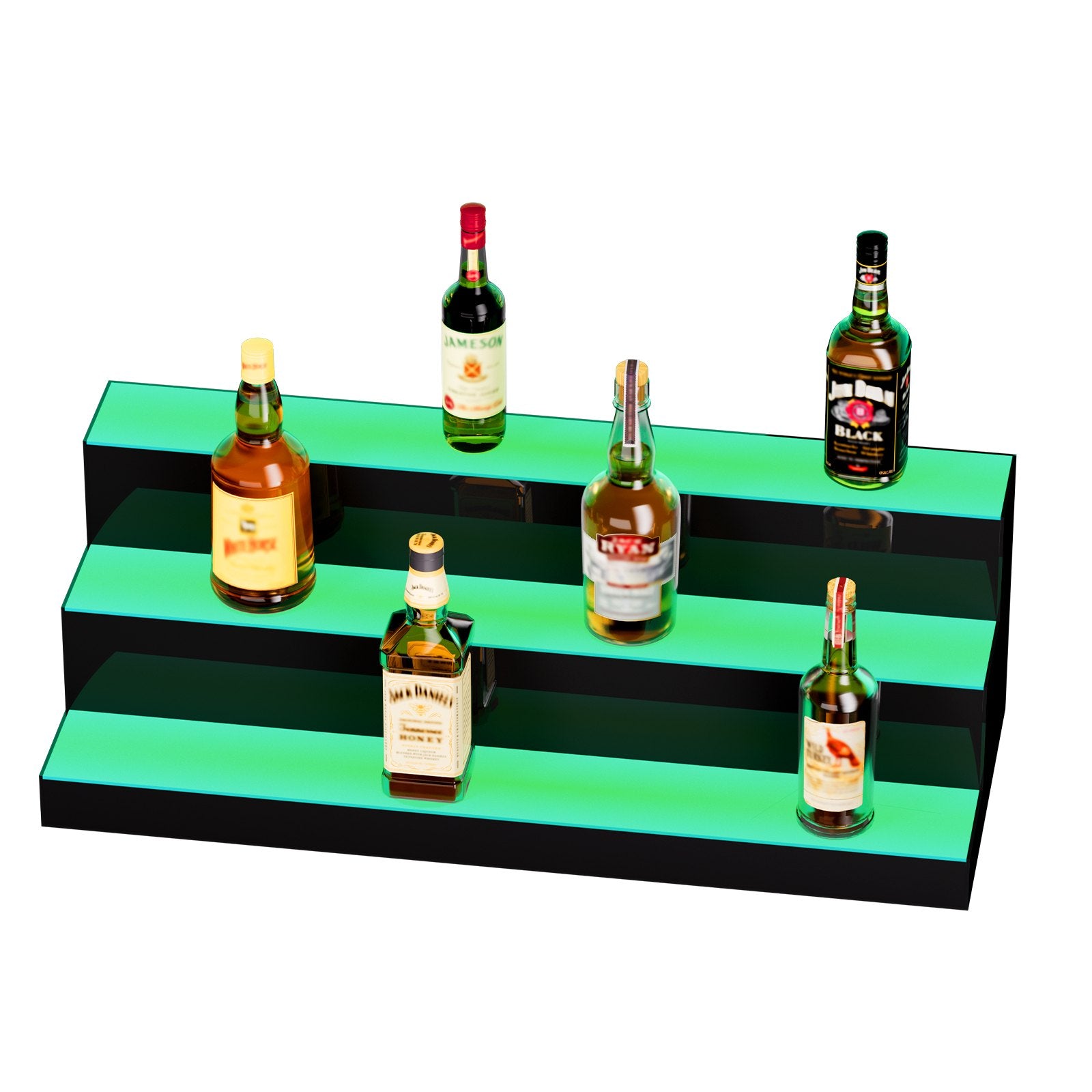 30-Inch LED Liquor Bottle Display Shelf - 3-Tier Acrylic Whiskey Rack with RF Remote, App Control, Multicolor Bar Lighting