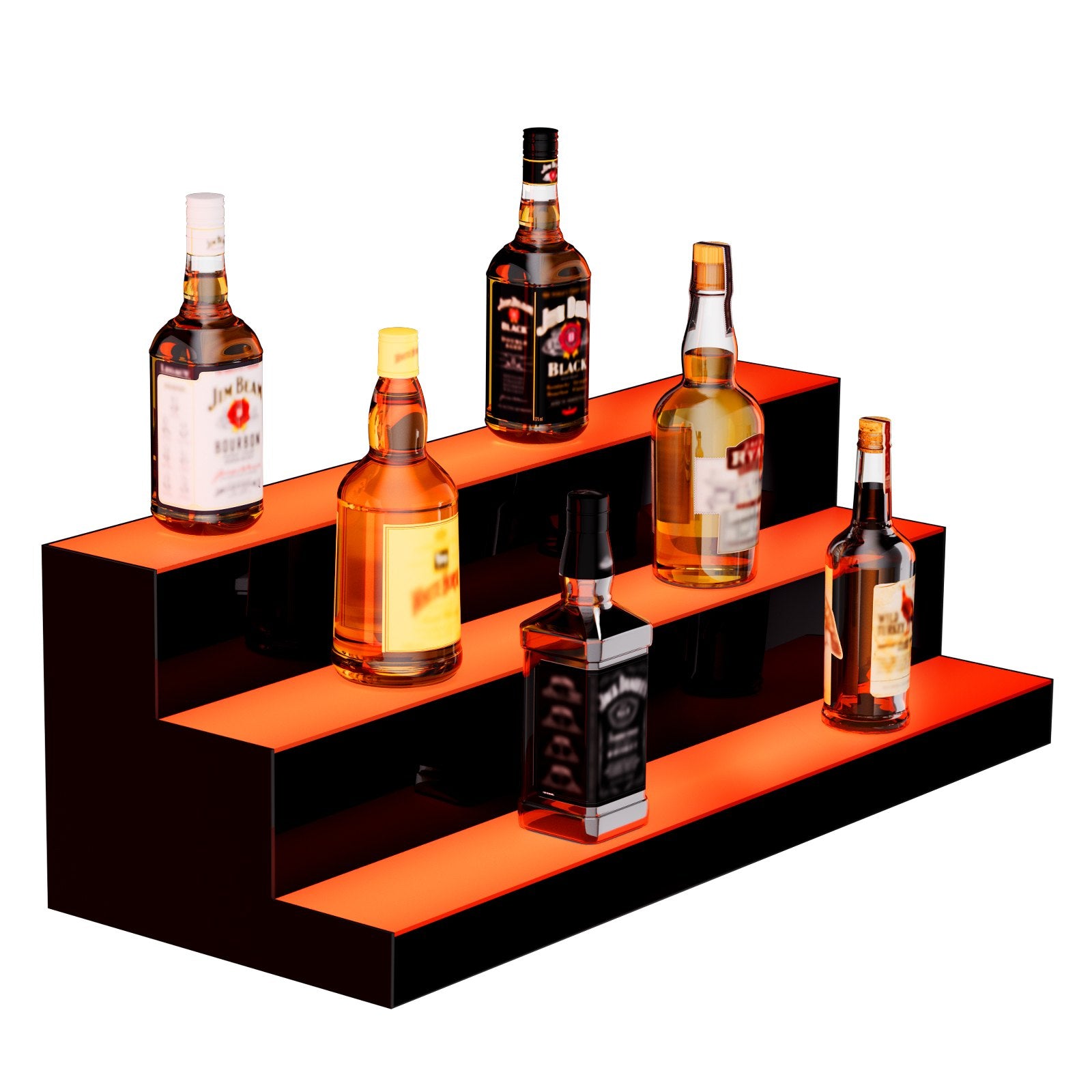 30-Inch LED Liquor Bottle Display Shelf - 3-Tier Acrylic Whiskey Rack with RF Remote, App Control, Multicolor Bar Lighting