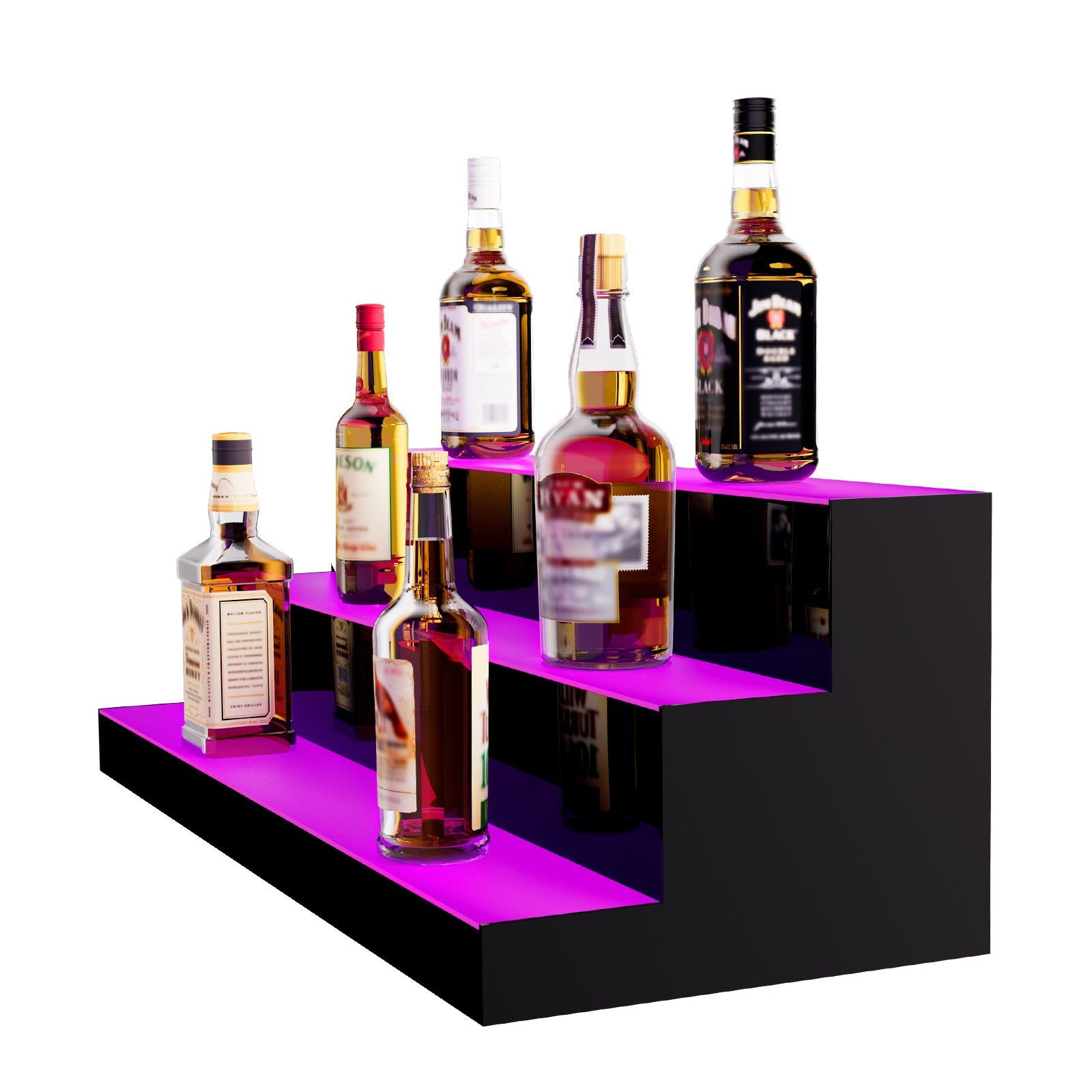 30-Inch LED Liquor Bottle Display Shelf - 3-Tier Acrylic Whiskey Rack with RF Remote, App Control, Multicolor Bar Lighting