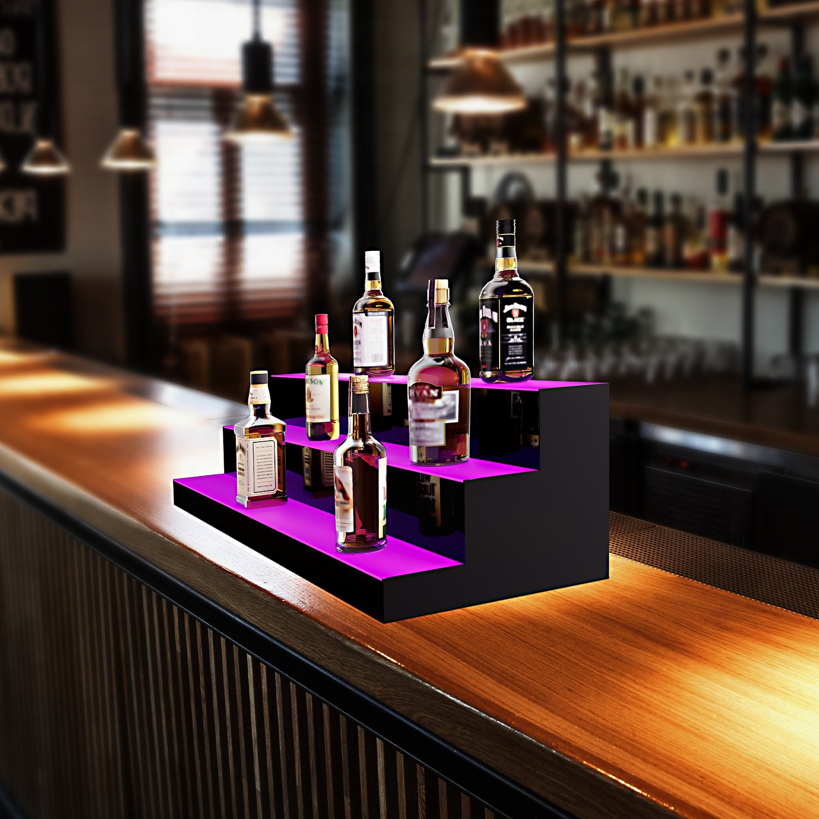 40-Inch LED Liquor Bottle Display Shelf - 3-Tier Acrylic Bar Rack with RF Remote, App Control & Multicolor Lighting for Home or Commercial Use