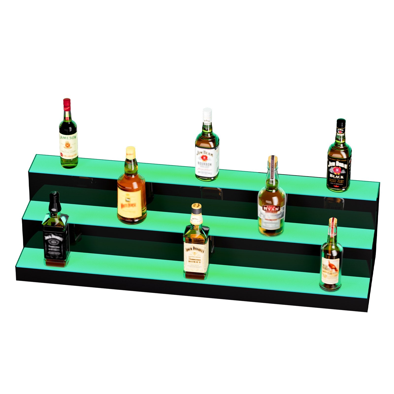 40-Inch LED Liquor Bottle Display Shelf - 3-Tier Acrylic Bar Rack with RF Remote, App Control & Multicolor Lighting for Home or Commercial Use