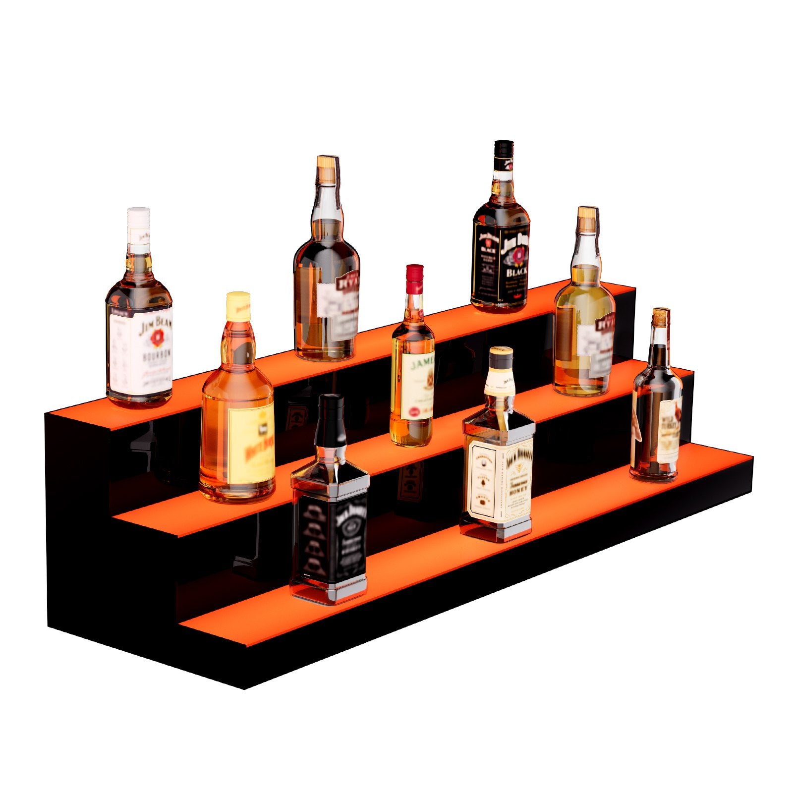 40-Inch LED Liquor Bottle Display Shelf - 3-Tier Acrylic Bar Rack with RF Remote, App Control & Multicolor Lighting for Home or Commercial Use