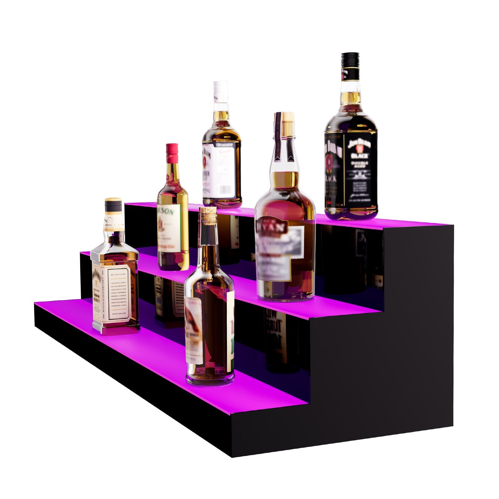 40-Inch LED Liquor Bottle Display Shelf - 3-Tier Acrylic Bar Rack with RF Remote, App Control & Multicolor Lighting for Home or Commercial Use