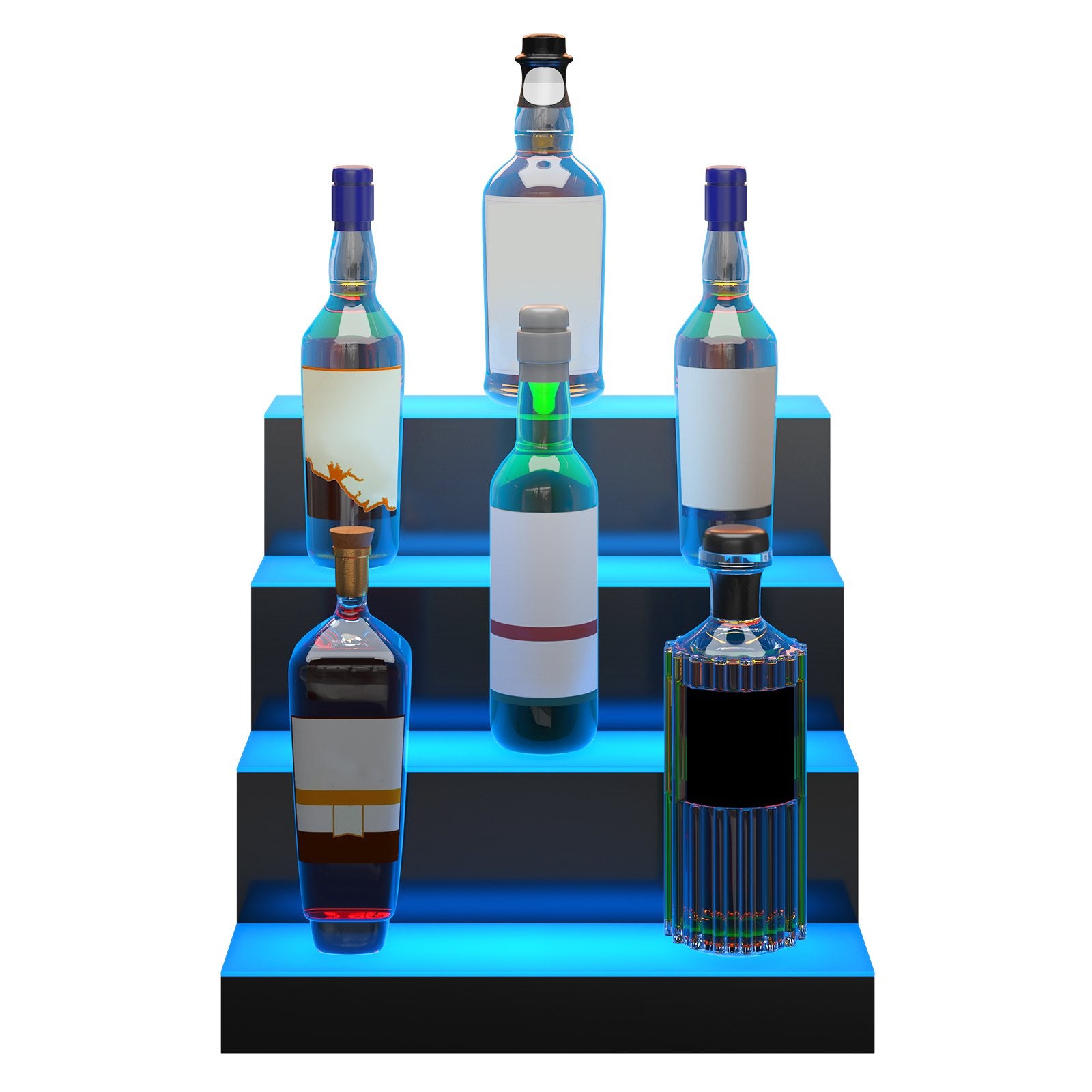 Illuminated 4-Tier LED Liquor Bottle Display Shelf, 16-Inch Acrylic Bar Rack with USB, RF Remote & App Control, 7 Colors, Fits 16 Bottles