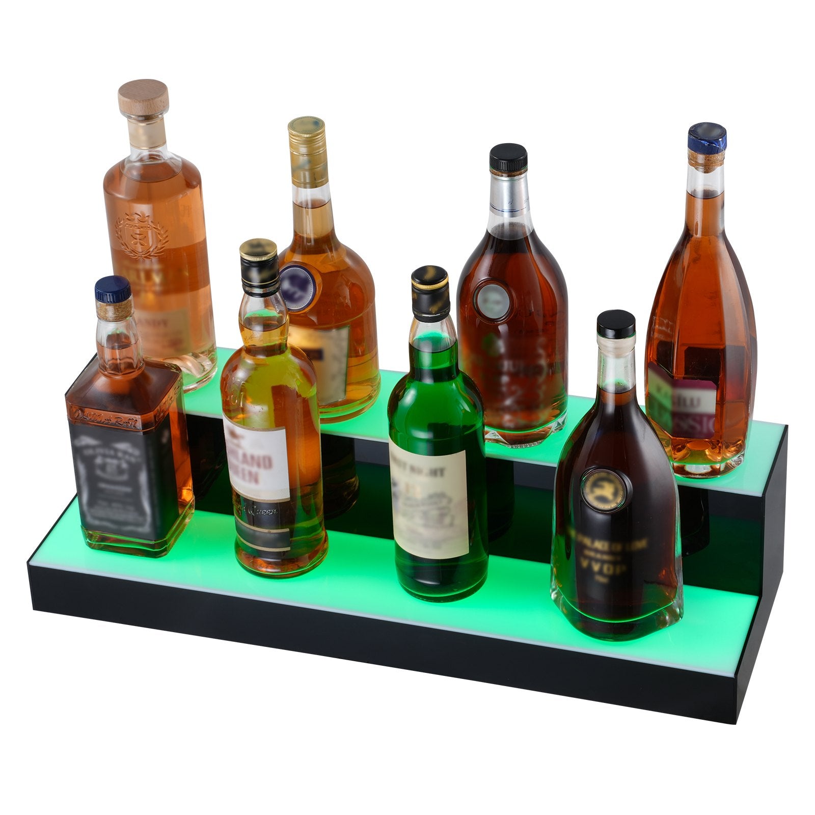 Illuminated LED Liquor Bottle Display Shelf, 2-Tier 24" Acrylic Bar Rack with Multicolor Lighting, RF Remote & App Control, Whiskey Stand for Home & Commercial Bars