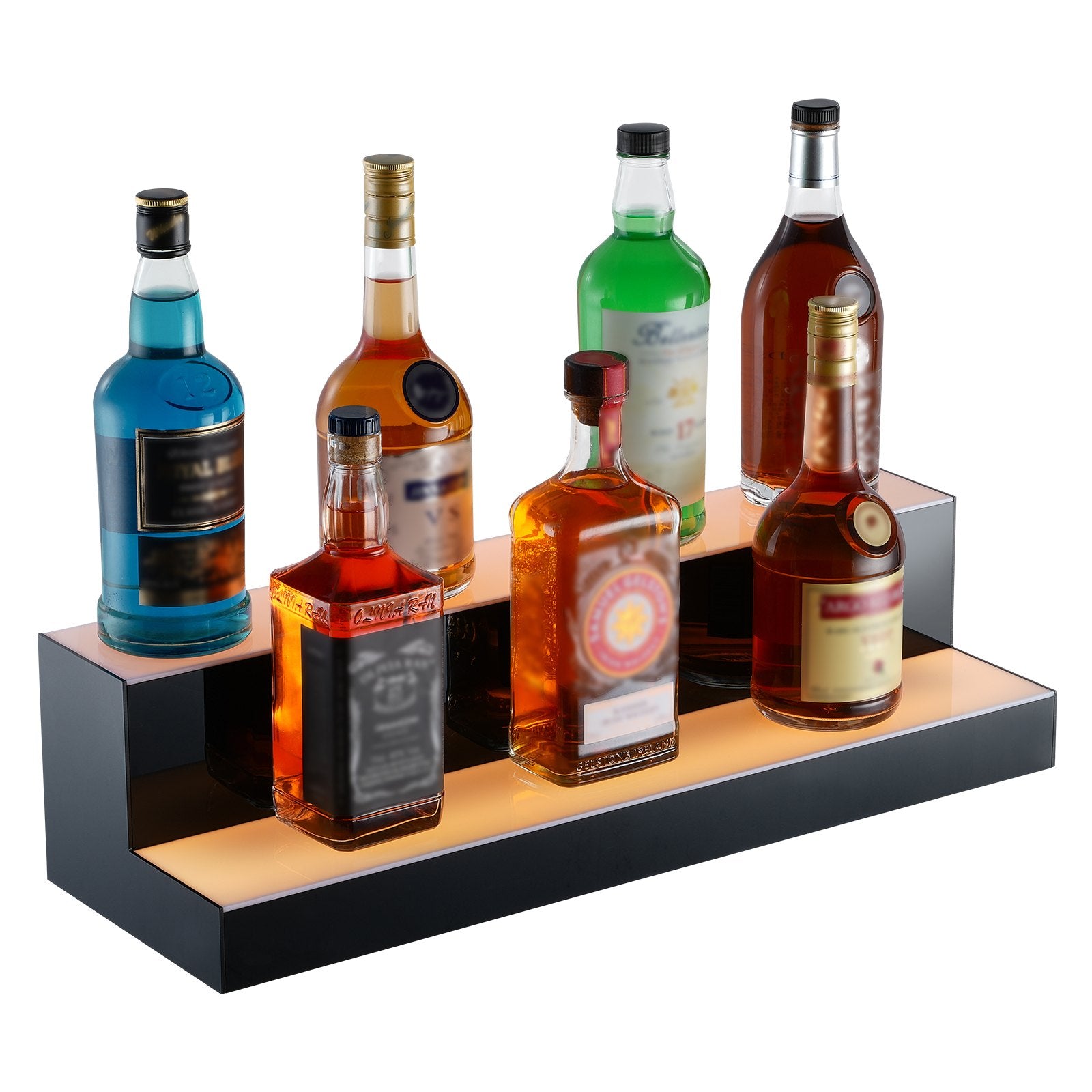 Illuminated LED Liquor Bottle Display Shelf, 2-Tier 24" Acrylic Bar Rack with Multicolor Lighting, RF Remote & App Control, Whiskey Stand for Home & Commercial Bars