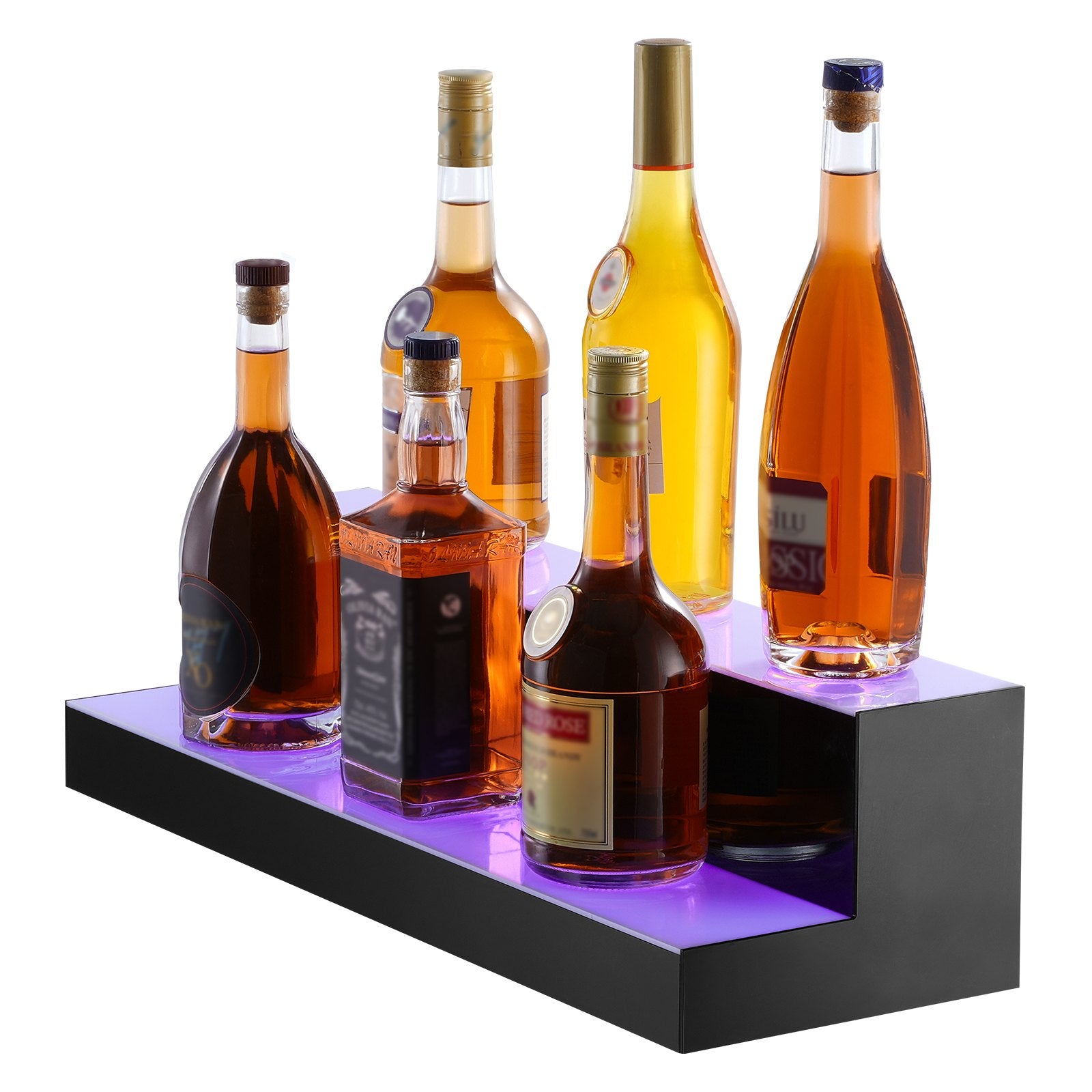 Illuminated LED Liquor Bottle Display Shelf, 2-Tier 24" Acrylic Bar Rack with Multicolor Lighting, RF Remote & App Control, Whiskey Stand for Home & Commercial Bars
