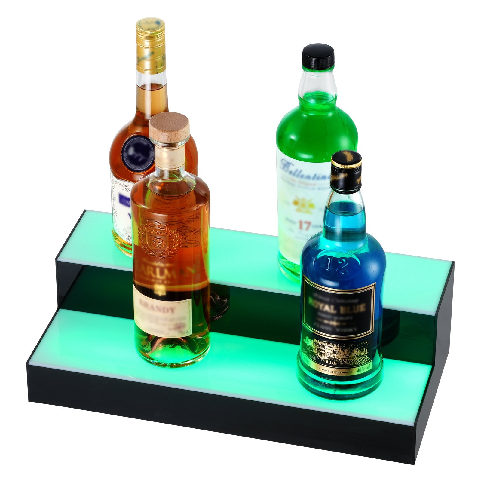 16-Inch LED Lighted Liquor Bottle Display, 2-Tier Home Bar Shelf with Multicolor Acrylic Design, Remote & App Control, Whiskey Rack Stand
