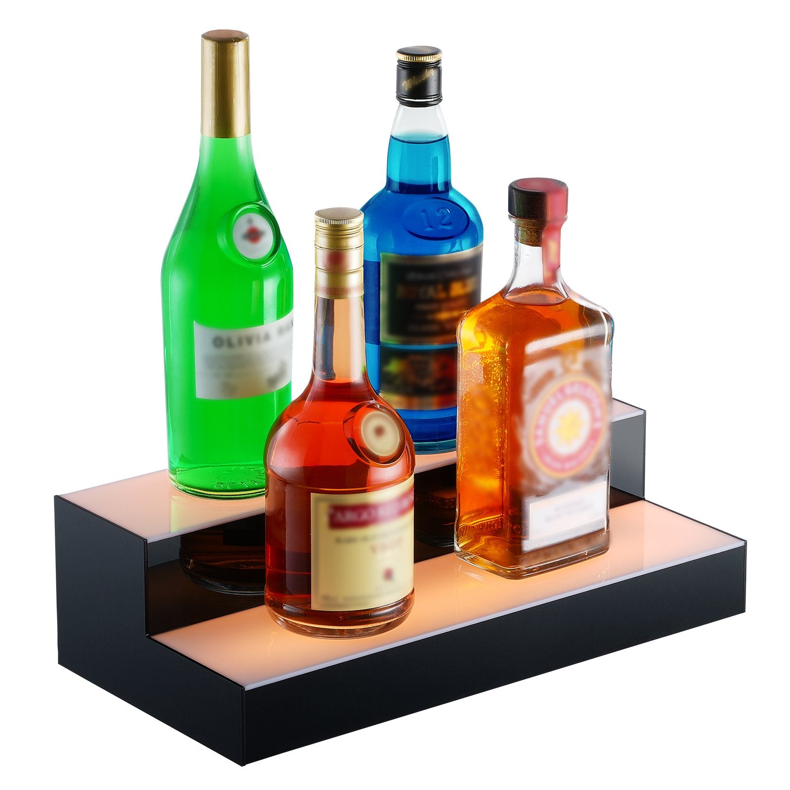 16-Inch LED Lighted Liquor Bottle Display, 2-Tier Home Bar Shelf with Multicolor Acrylic Design, Remote & App Control, Whiskey Rack Stand