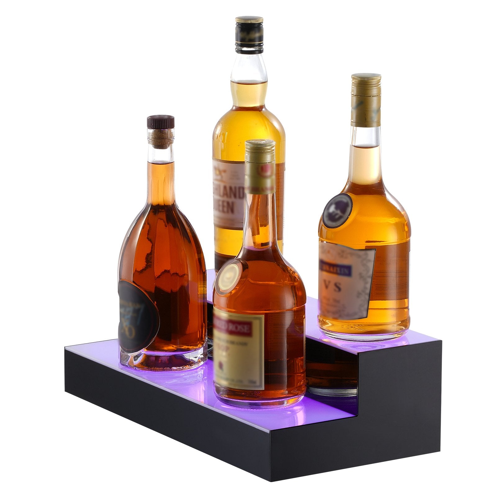 16-Inch LED Lighted Liquor Bottle Display, 2-Tier Home Bar Shelf with Multicolor Acrylic Design, Remote & App Control, Whiskey Rack Stand