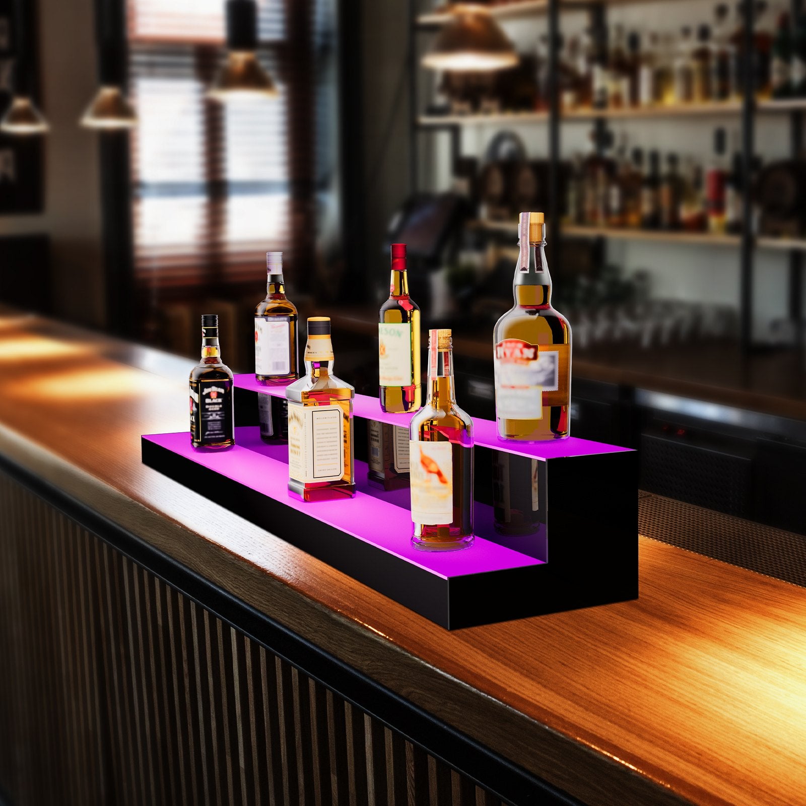 48-Inch LED Liquor Bottle Display Stand - 2-Tier Acrylic Bar Shelf with RF Remote & App Control, Multicolor Lighting for Home & Commercial Use