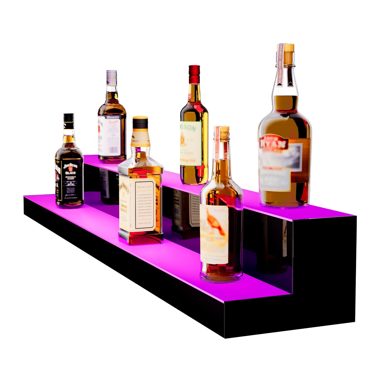 48-Inch LED Liquor Bottle Display Stand - 2-Tier Acrylic Bar Shelf with RF Remote & App Control, Multicolor Lighting for Home & Commercial Use